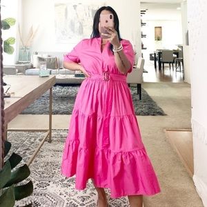 Who What Wear Tiered Hot Pink Dress